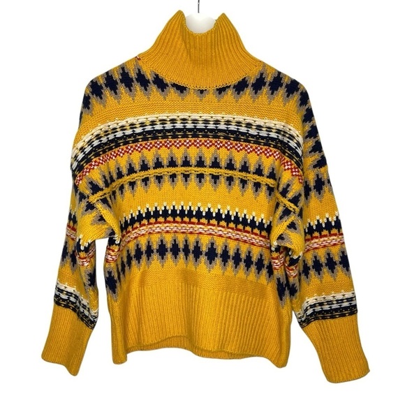 Rag & Bone Willow Fair Isle Wool Turtleneck Sweater in Yellow Size XS - Picture 7 of 16